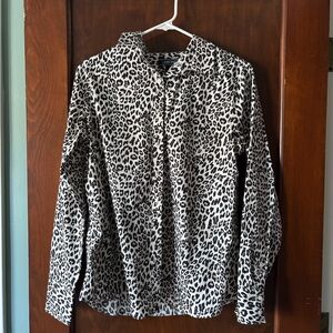 Lands' End Black and White Leopard Print Button Down Shirt
